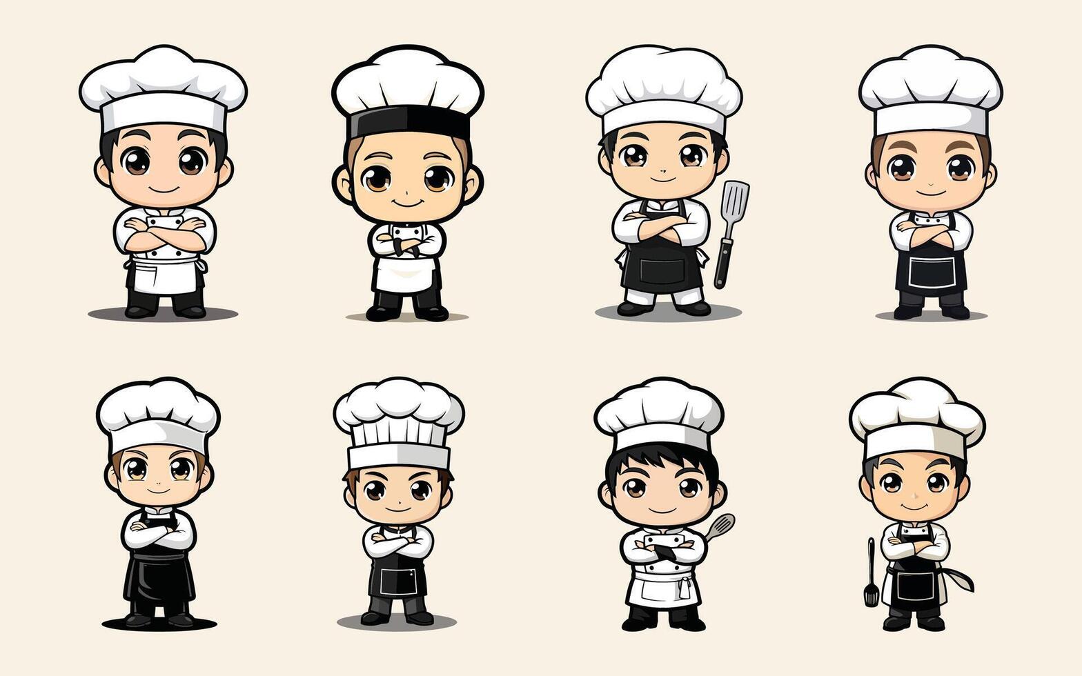 chibi professions bundle cute chef character cooking outfit vector