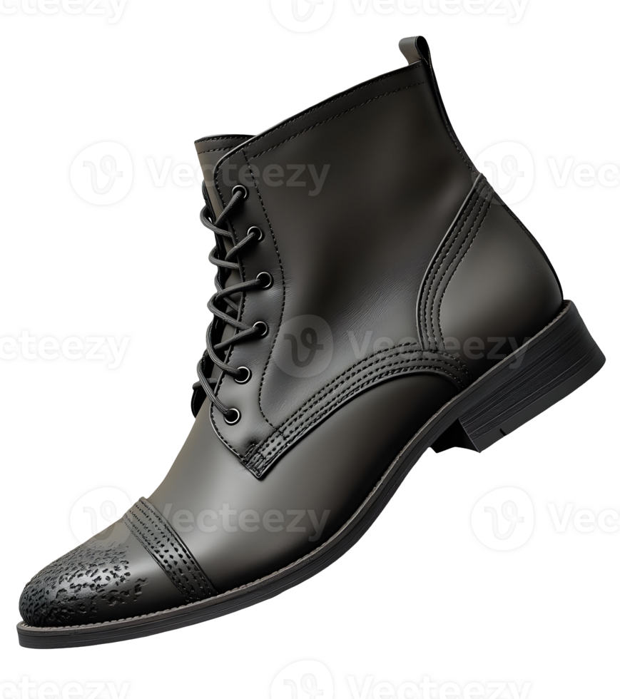 Classic black leather boot design with durable sole and detailed stitching png