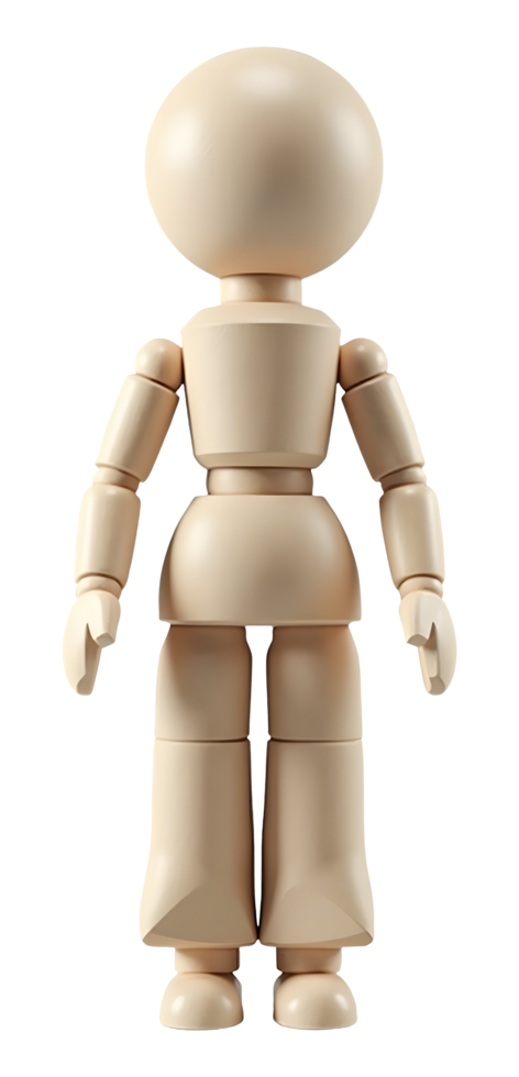 Calm beige figure, an articulated mannequin, stands for various expressions png