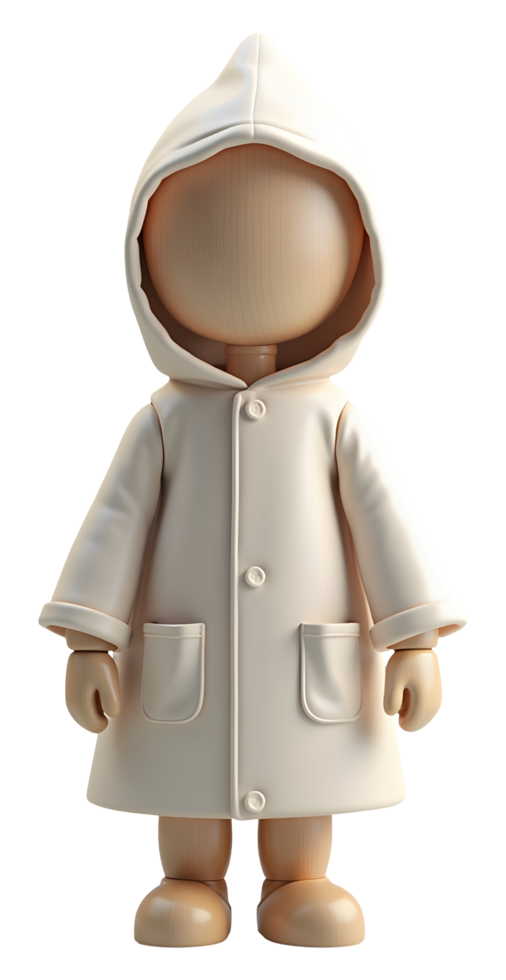 Charming little figure in protective hooded raincoat, prepared for rainy days png