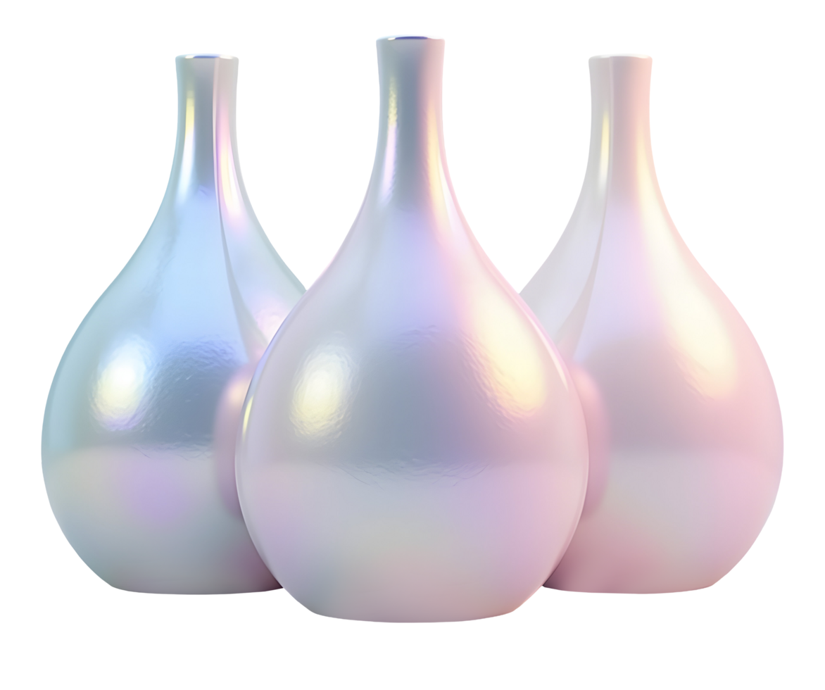 Smooth elegant pearl vases shimmer with beautiful iridescent colors png