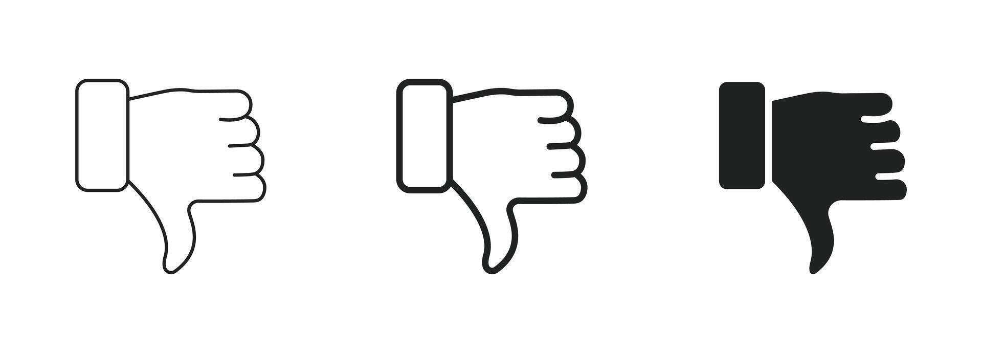 Hand gesture thumbs down icons black and white collection vector