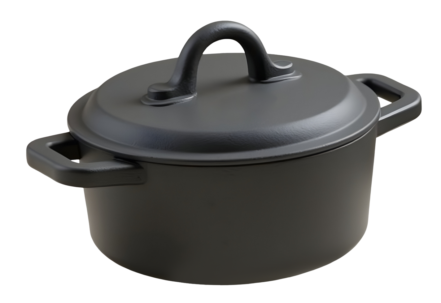 Black cast iron pot with lid and handles, perfect for cooking and slow simmering png