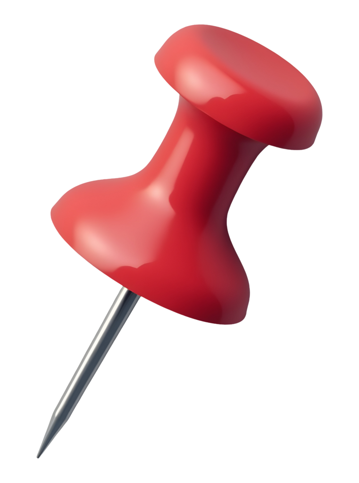 Bright red thumbtack ready to fasten important document to board png