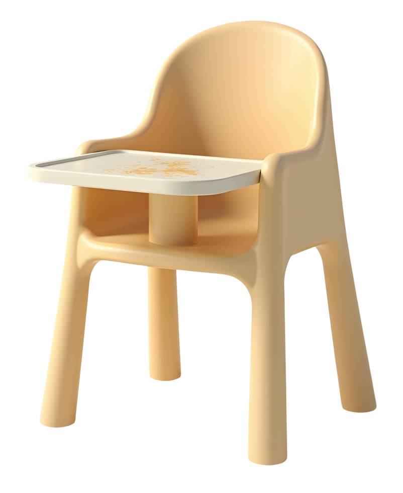 Studio shot of clean modern plastic high chair ready for baby mealtime png