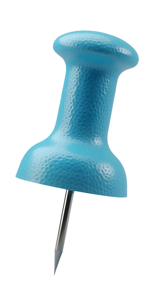 Single blue pushpin with shiny metal point is ready to fasten paper png