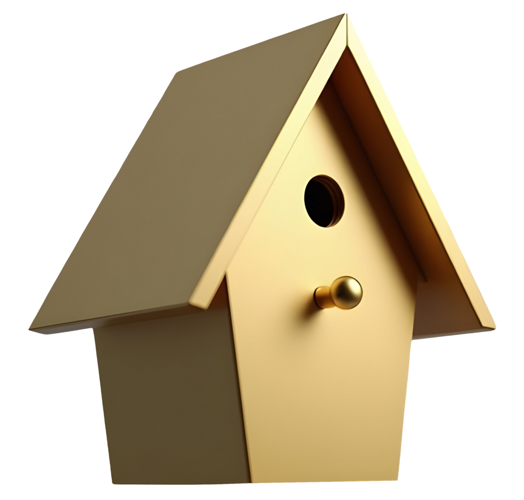 Golden birdhouse embodies luxury and comfort, offering warmth and peaceful home png