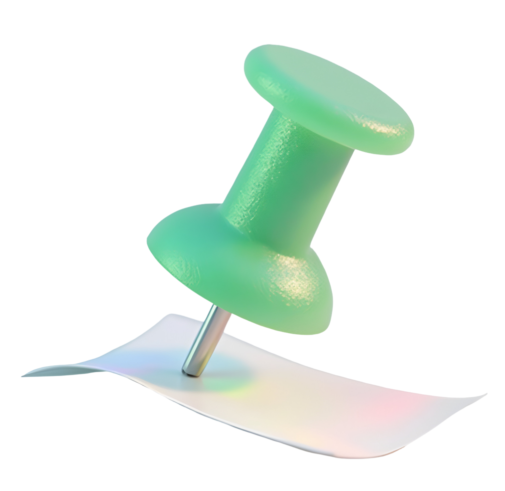Small green pushpin secures important white paper note, great reminder png