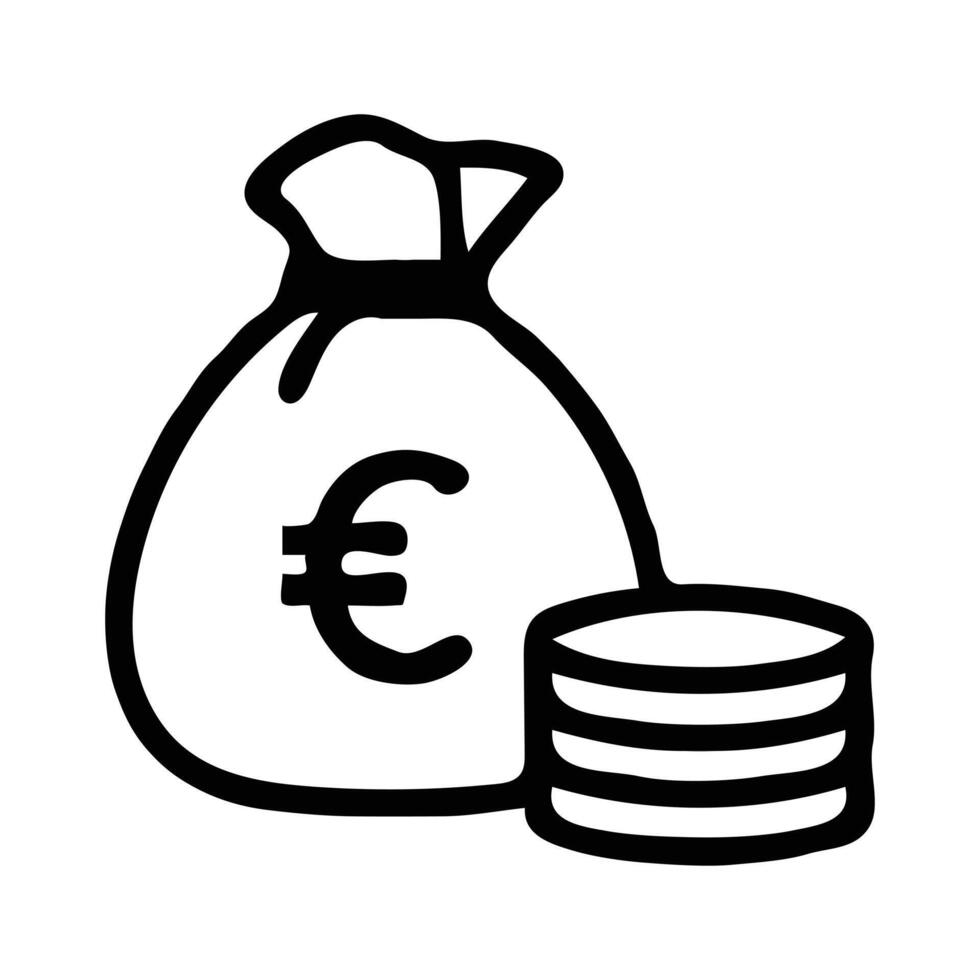 Money bag with euro and coins on white background vector