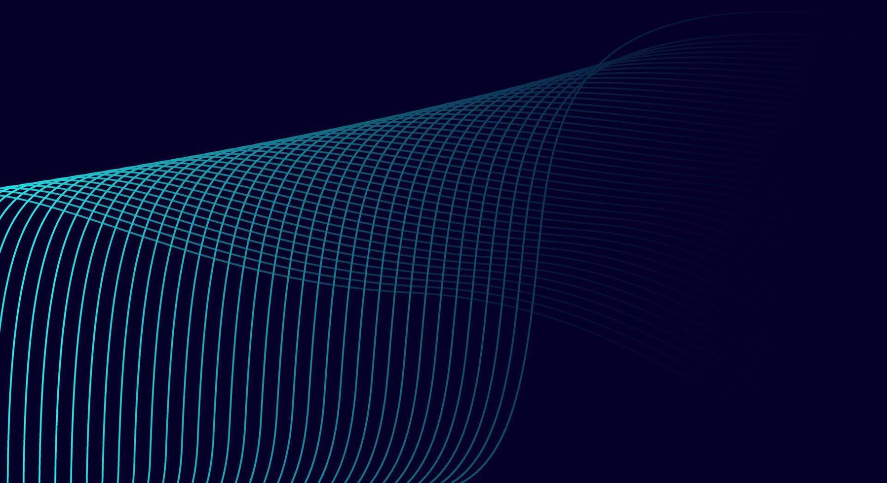 Dark Futuristic Abstract Background with Cyan Curved Line Mesh on Navy Blue vector