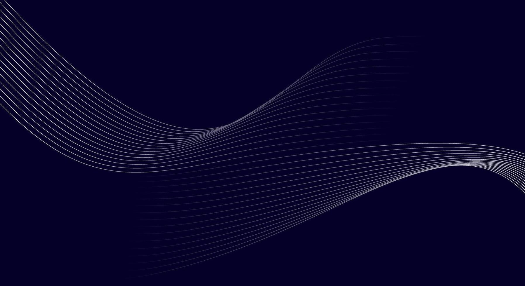 Dark Abstract Background with Smooth Flowing White Curved Lines on Navy Blue vector