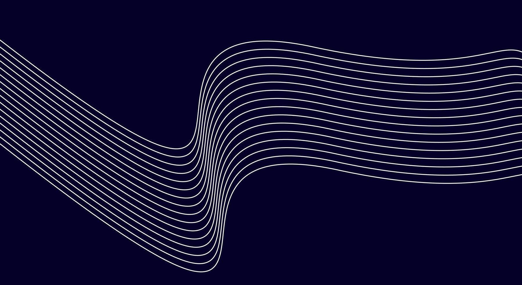 Dark Abstract Wave Background with White Flowing Curved Lines on Navy Blue vector