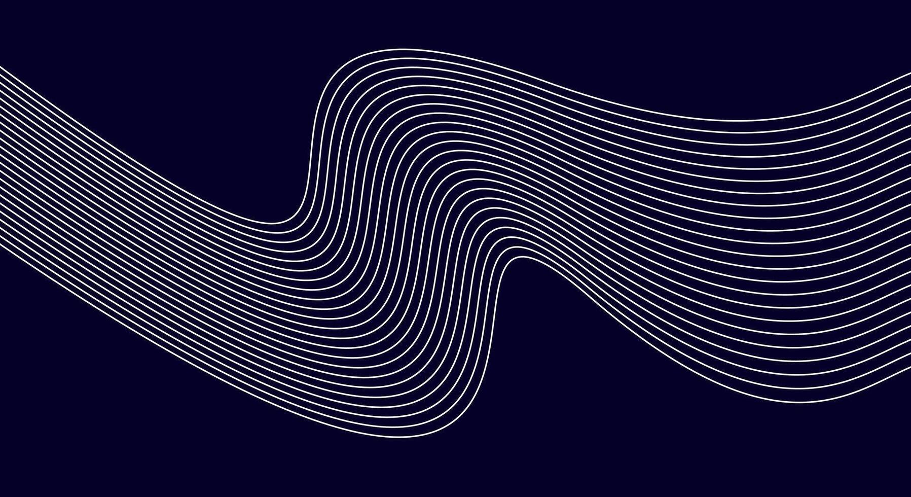 Wavy Line Abstract Background with White Curves on Dark Navy Blue vector