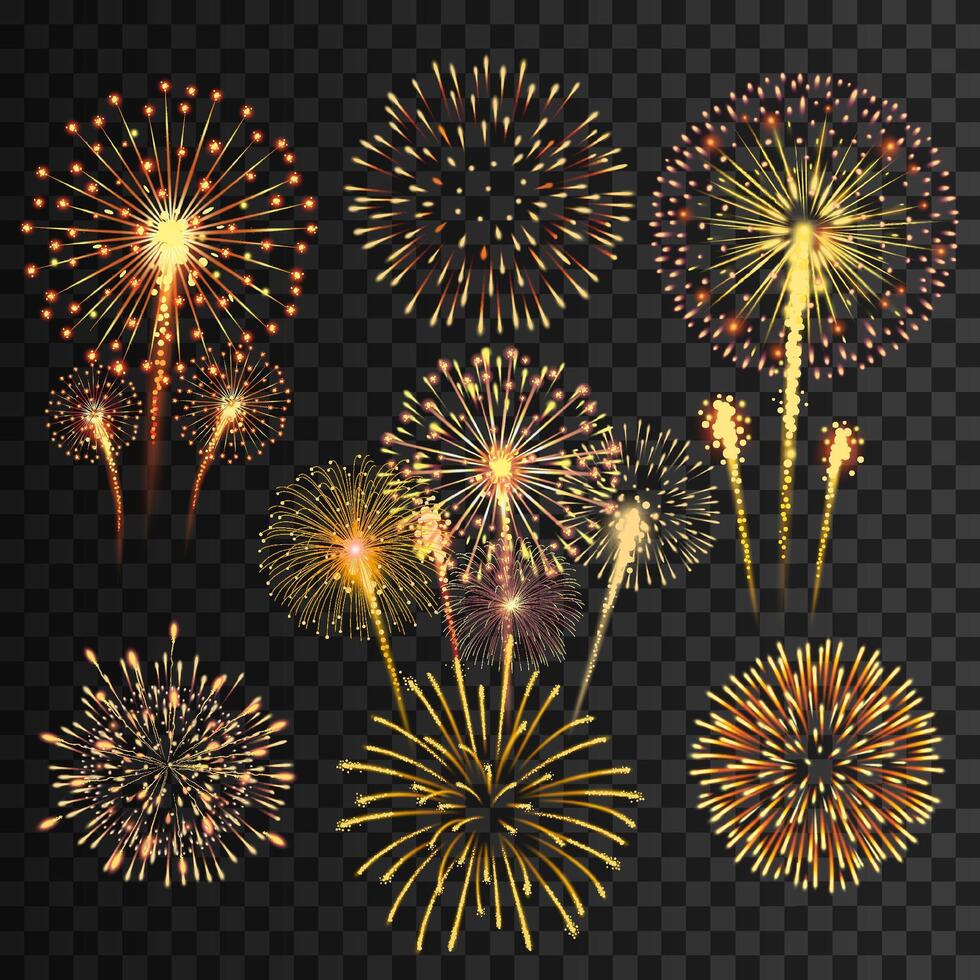 Colorful fireworks in various designs vector