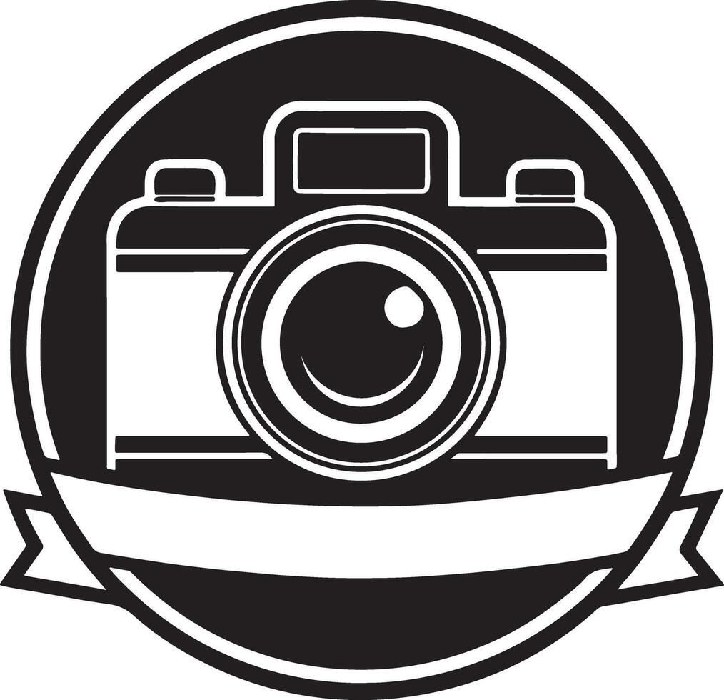 Vintage camera emblem with blank banner vector