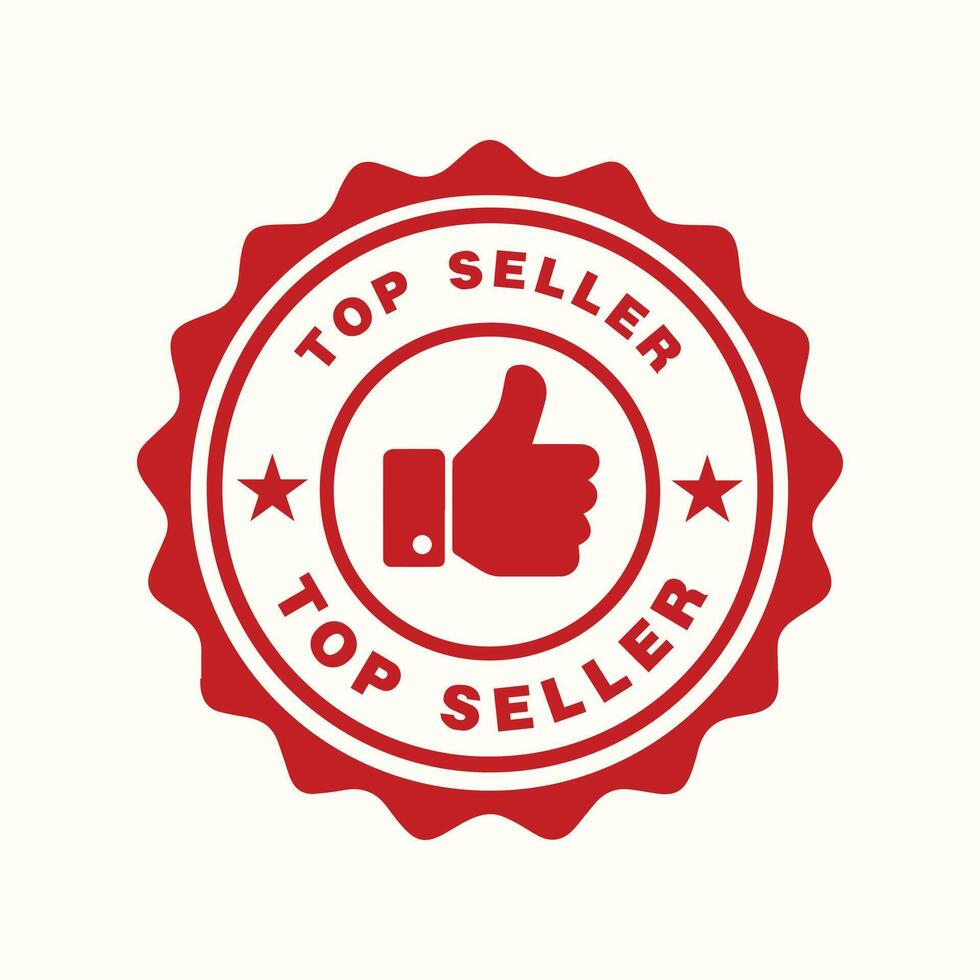 Red Top Seller Badge with Thumbs Up Icon Award Seal on White Background Graphic vector
