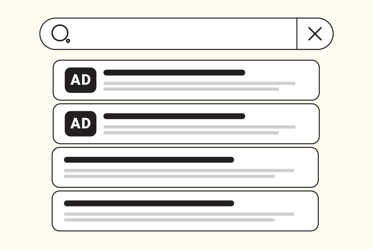 Beige Background Search Results Page Black Gray White Online Ads Search Bar advertisement vector