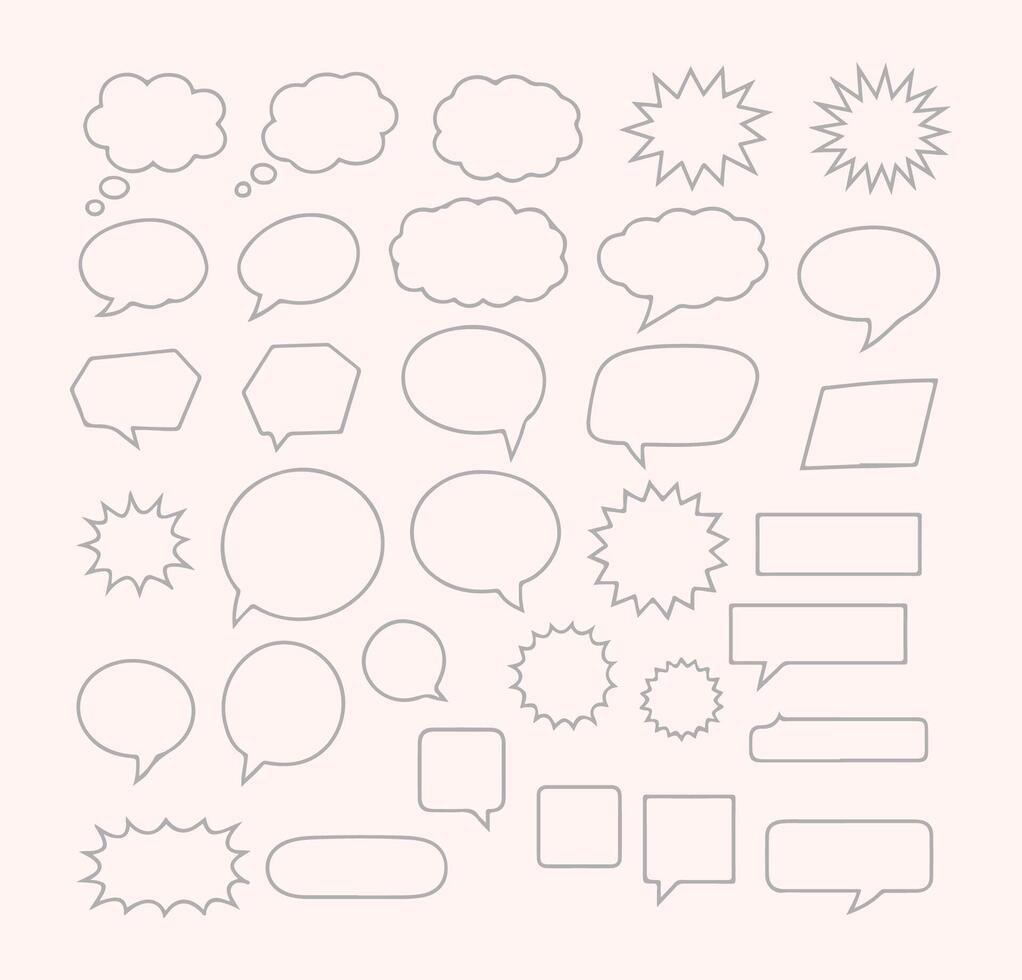 Grey Outline Speech Bubbles Starburst Shapes Set for Design Dialogue bubbles vector