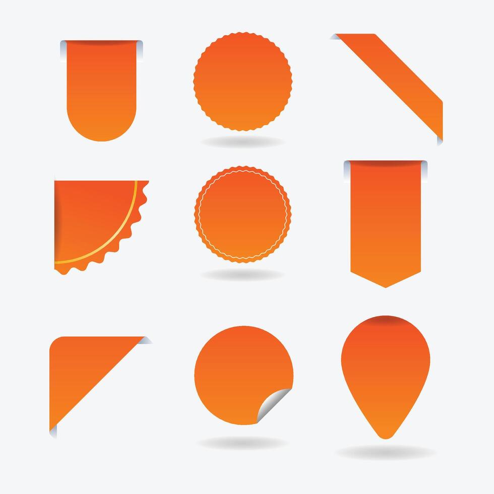 Nine Blank Orange Labels Gradient Shapes Stickers Tags Design Elements blank labels vector