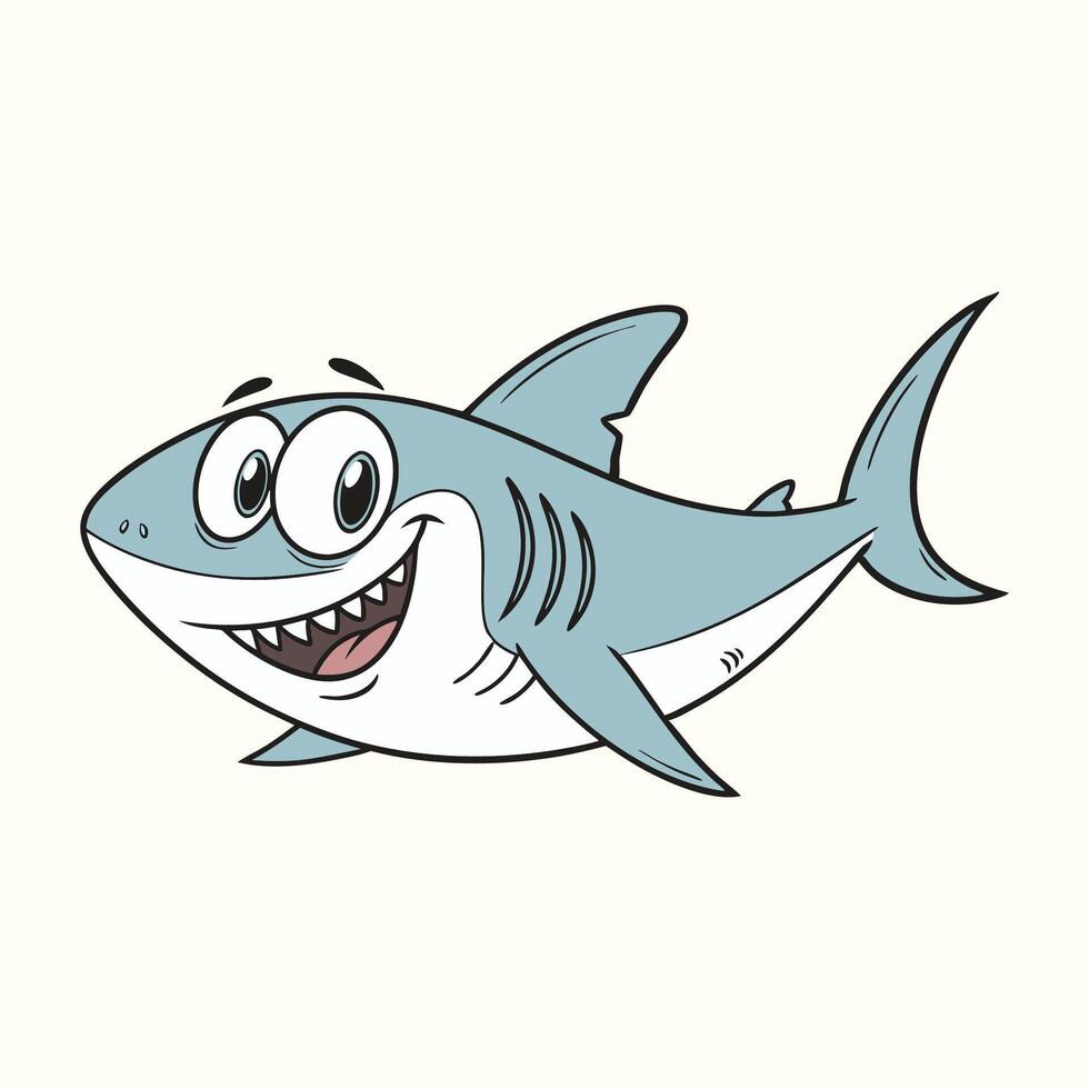 Happy Grey Cartoon Shark Character Big Smile Ocean Animal Clipart grey shark happy shark vector