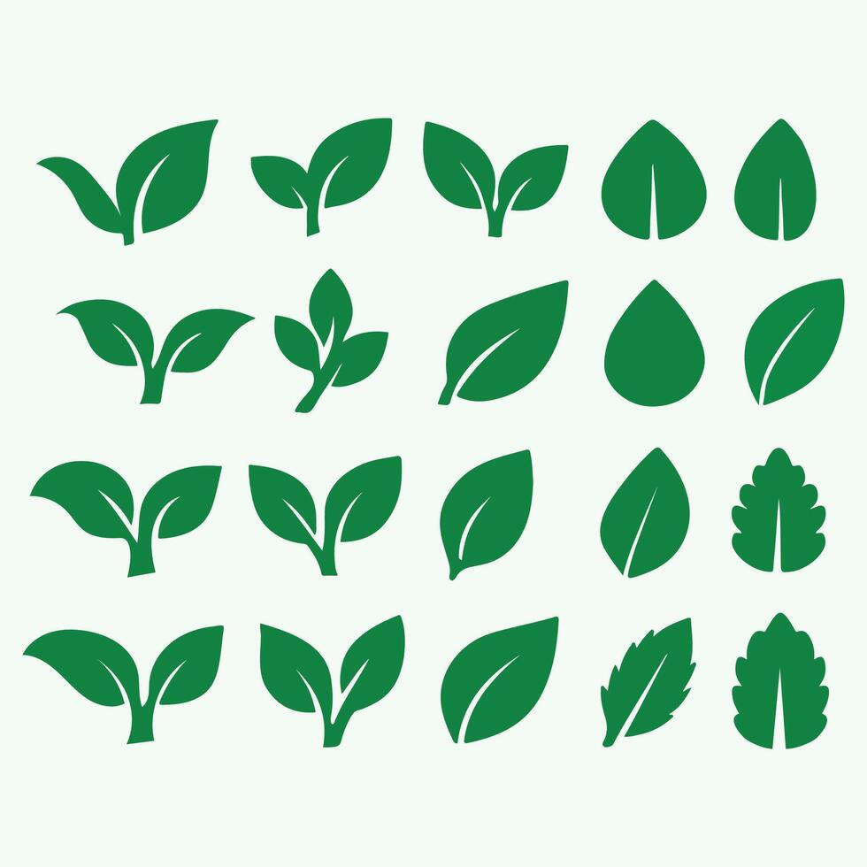 Green Leaf Icons Set Collection Diverse Shapes Simple Nature Symbols Ecology Plant Graphics vector