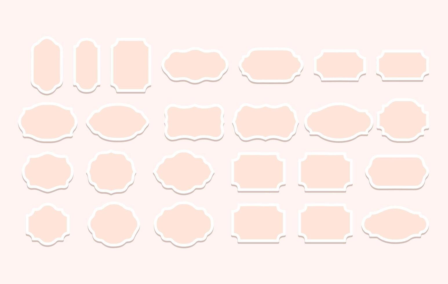 Blush Pink and White Decorative Frame Stickers Various Shapes Set decorative frames vector