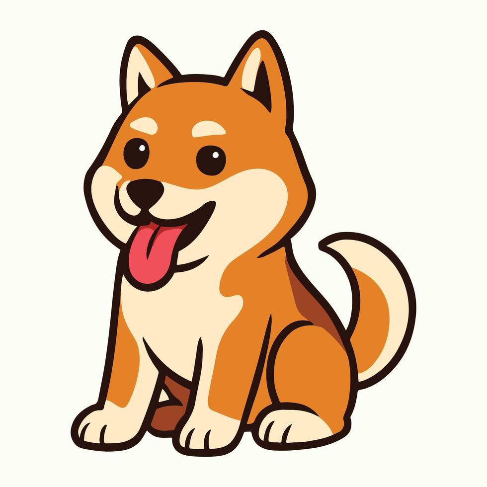 Adorable Orange Shiba Inu Puppy Cartoon Sitting Tongue Out Happy illustration vector