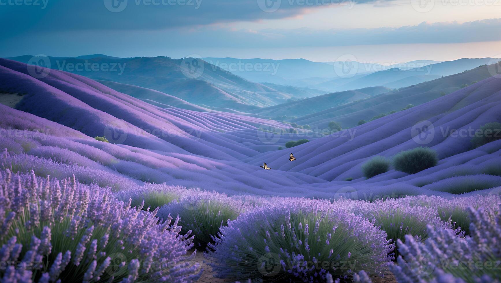 Lavender Field Blooming with Butterfly Overlook at Scenic Hills Landscape photo