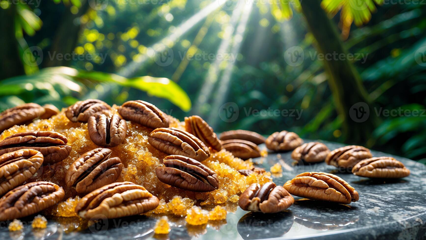 Pecan Nuts on Sugar Pile, Tropical Background with Sunlight photo