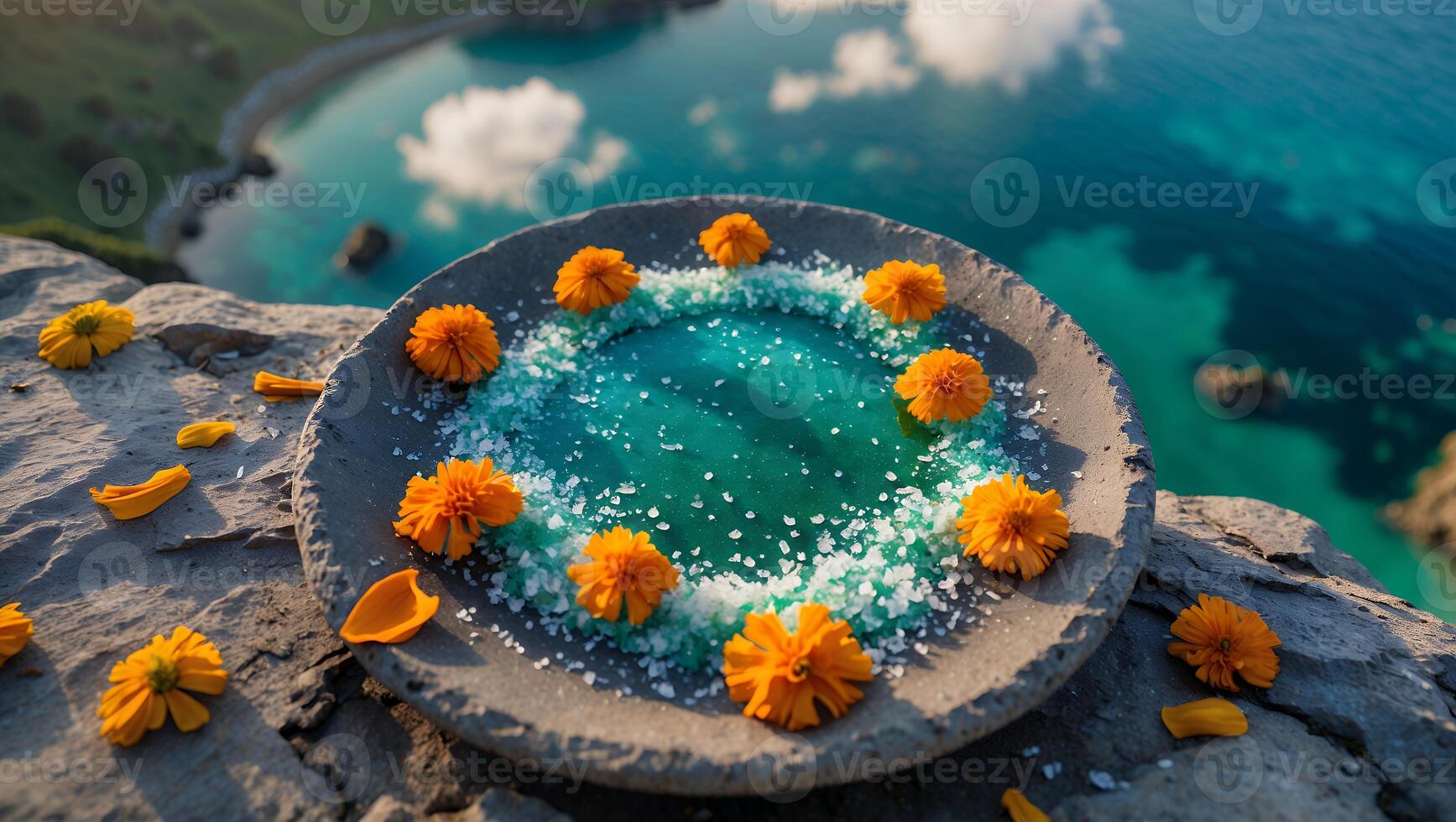 Flower Ring with Water and Sea View Background for Relaxation photo