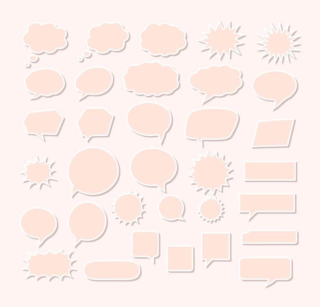 Blush Pink Speech Bubbles Starburst Stickers Blank Text Boxes Set vector