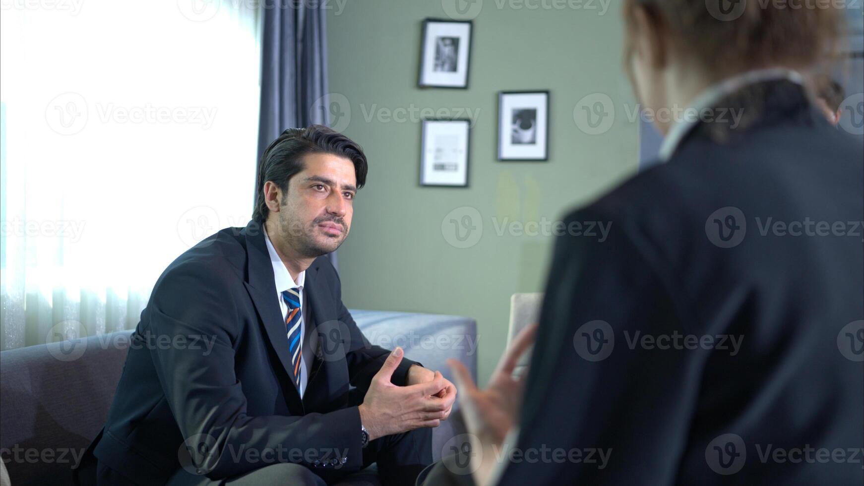 In the office, two businessmen and women discuss and exchange idea and give advice to each other to complete the work,85 photo