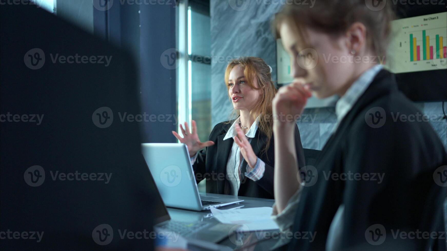 In the conference room, a group of businesspeople are discussing the follow-up meeting and the results of operations,54 photo