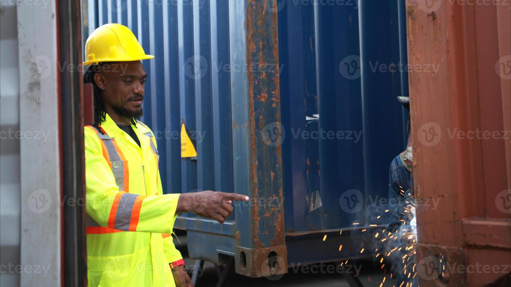 Technicians inspect container repairs by welding at container,42 photo
