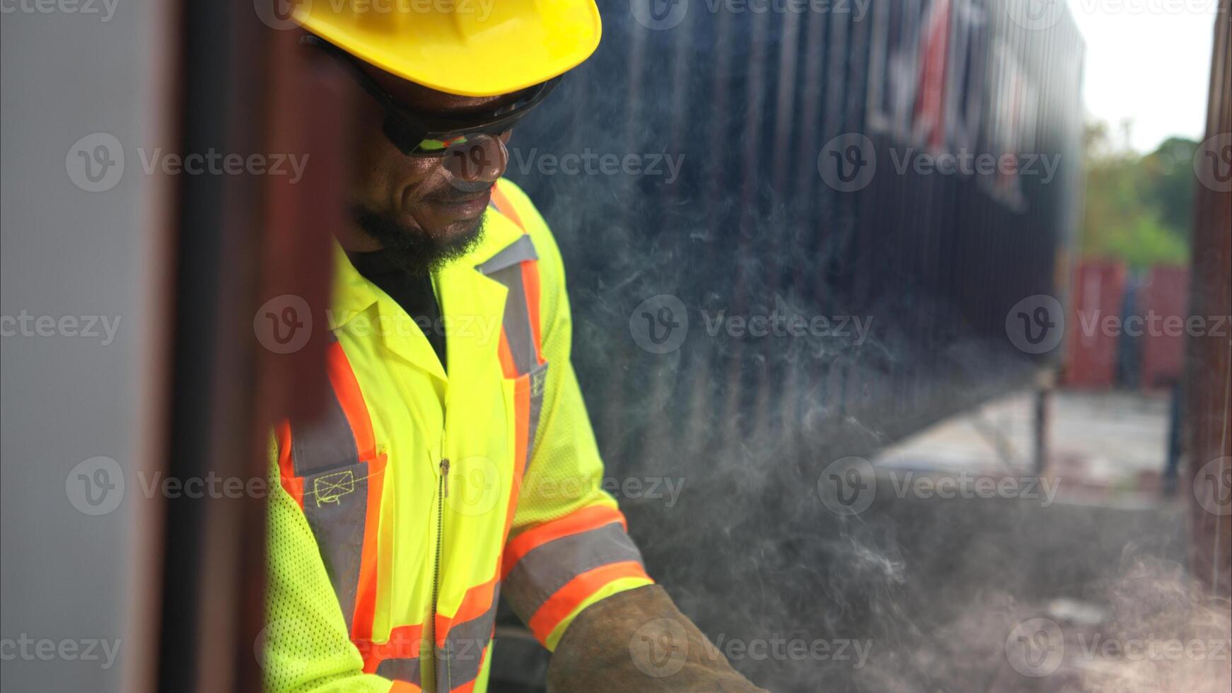 Technicians inspect container repairs by welding at container,1 photo