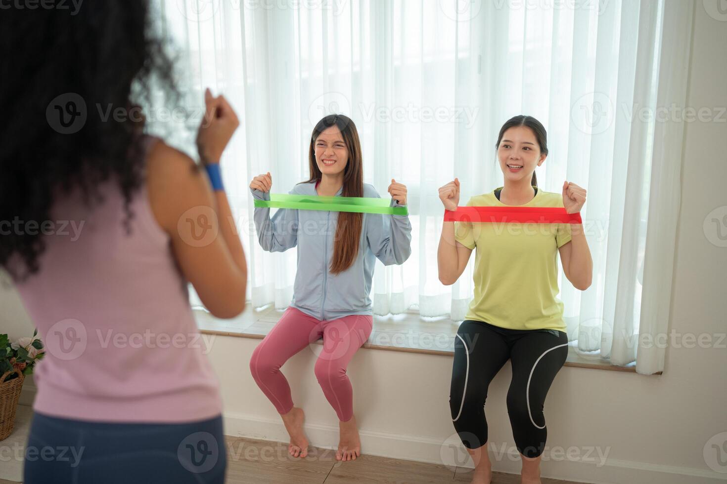 A group of young sports women with practice yoga class,19 photo