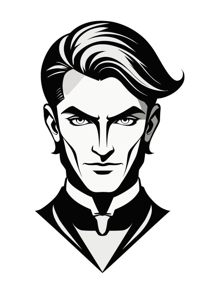 Man face with hair sides tapered short, long in the front and a deep side part in the 1920s hairstyle. vector