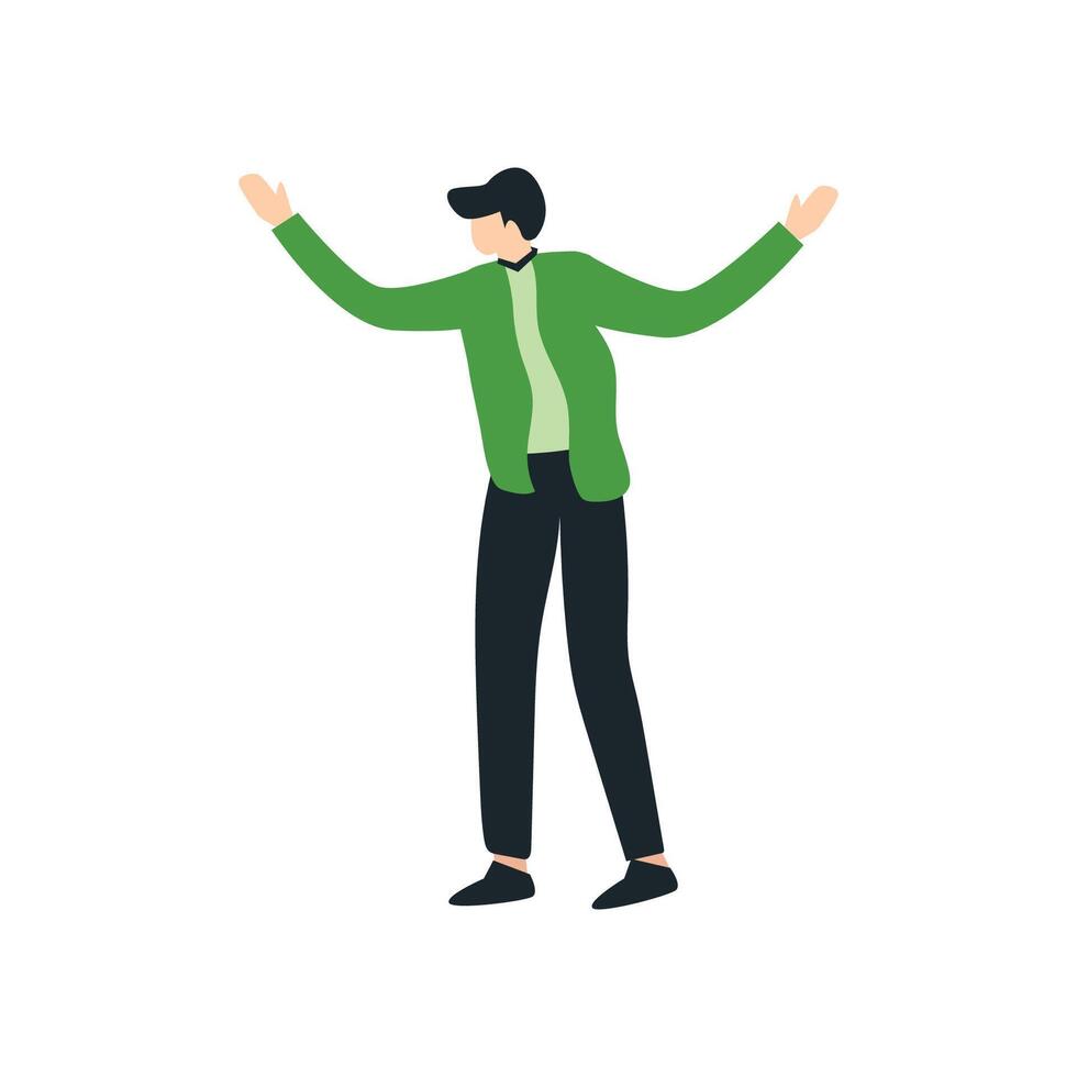 young man celebrating with hands up illustration design vector