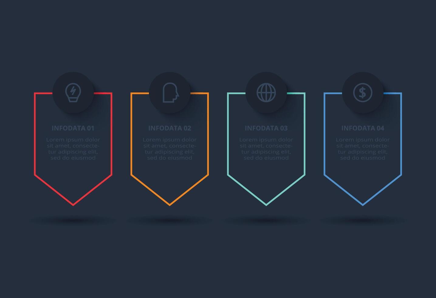 Creative infographic with 4 steps, template for web on a black background. vector