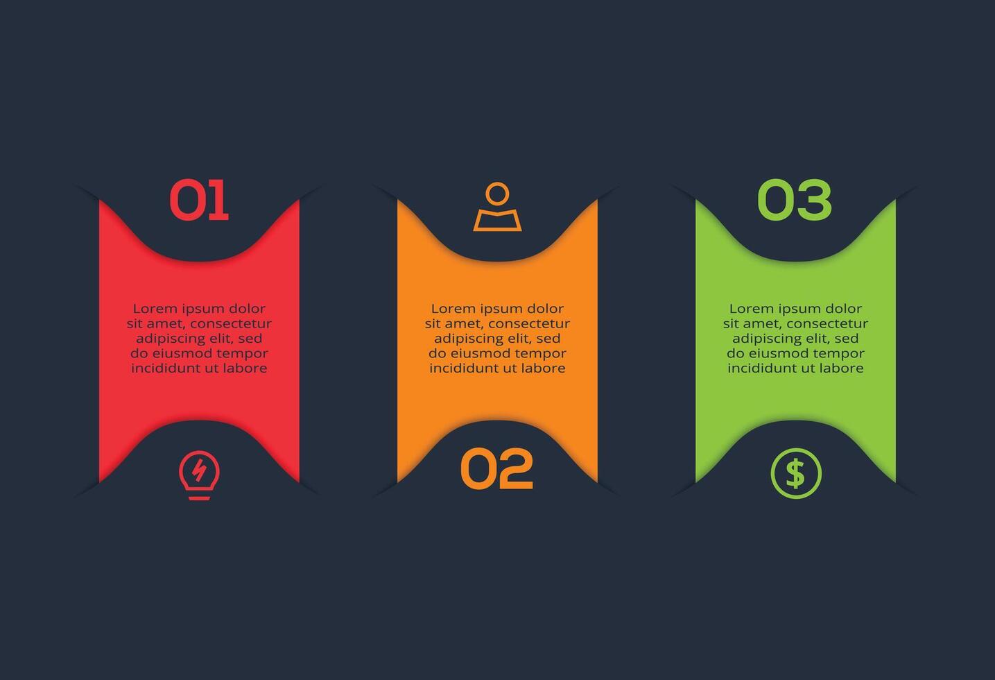 Business. Process chart. Elements of graph, diagram with 3 steps, options, parts or processes vector