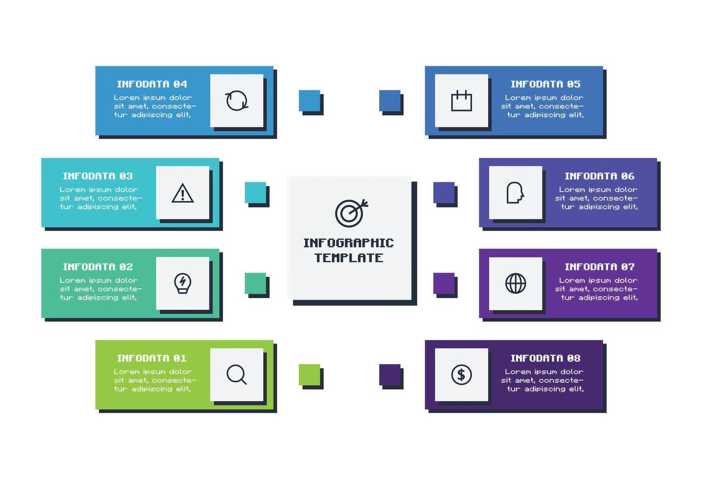 Minecraft concept for infographic with 8 steps, options, parts or processes. Business data visualization. vector