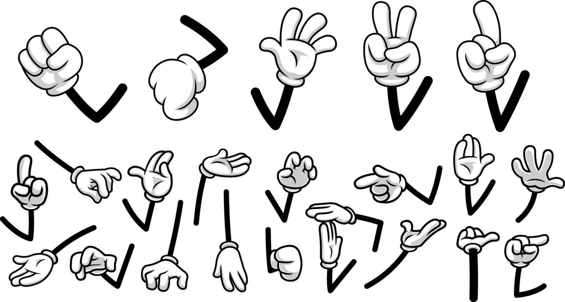 Outlined Cartoon Hands Collection With Peace Signs Numbers And Symbols vector