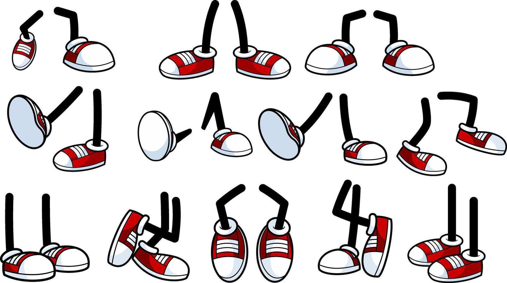 Cartoon legs and shoes in diverse poses vector