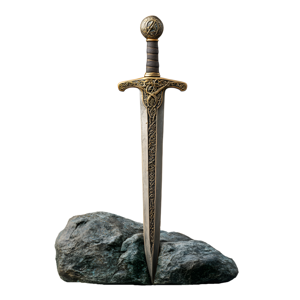 Ornate Sword Leaning Against a Rock png