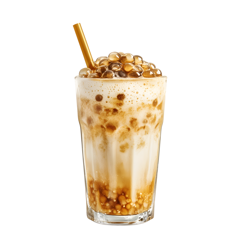 Refreshing Iced Tea with Tapioca Pearls in a Glass png