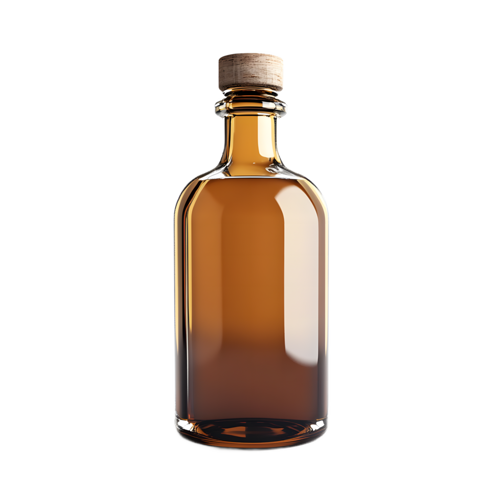 Elegant Amber Glass Bottle with Cork Cap, Ready for Branding png