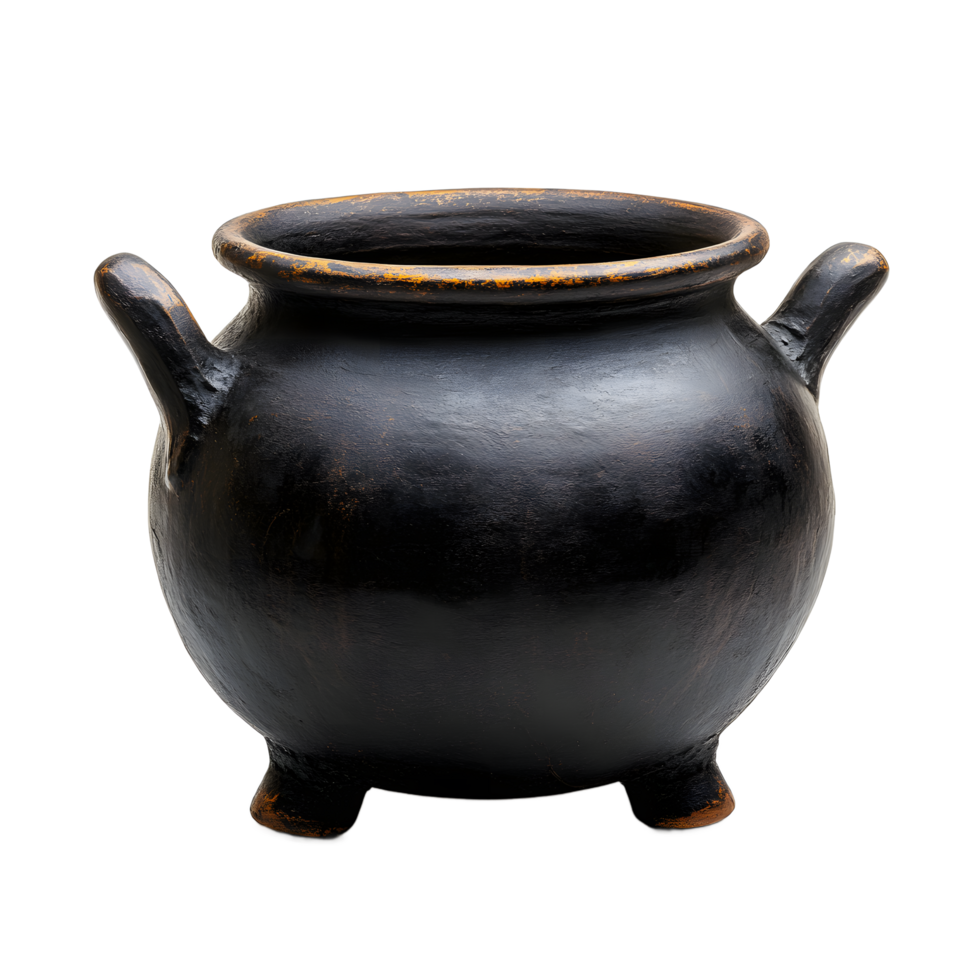 Dark, Antique-Style Pottery Pot with Intricate Texture png