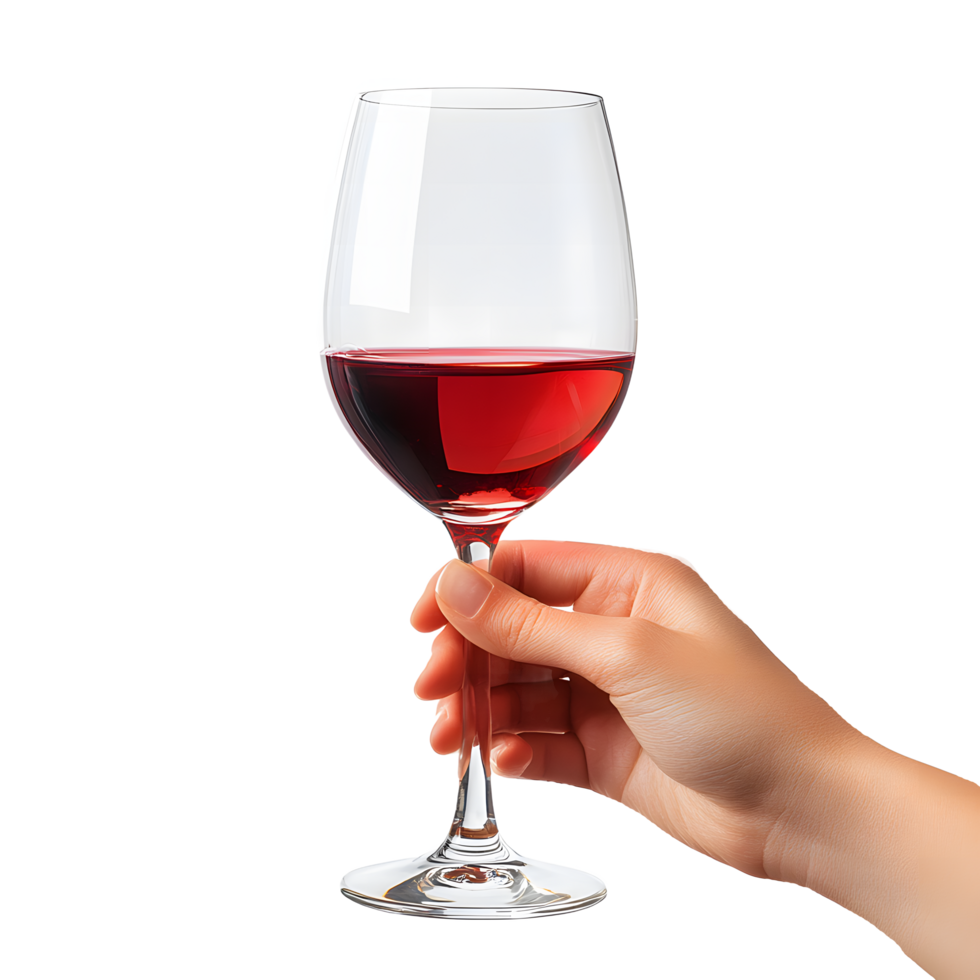 Hand holding a glass of red wine, perfect for celebratory occasions. png
