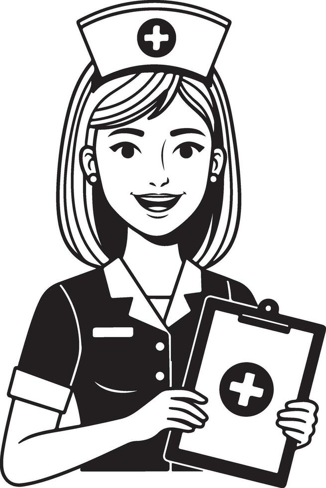 Smiling Nurse Illustration Holding Clipboard vector