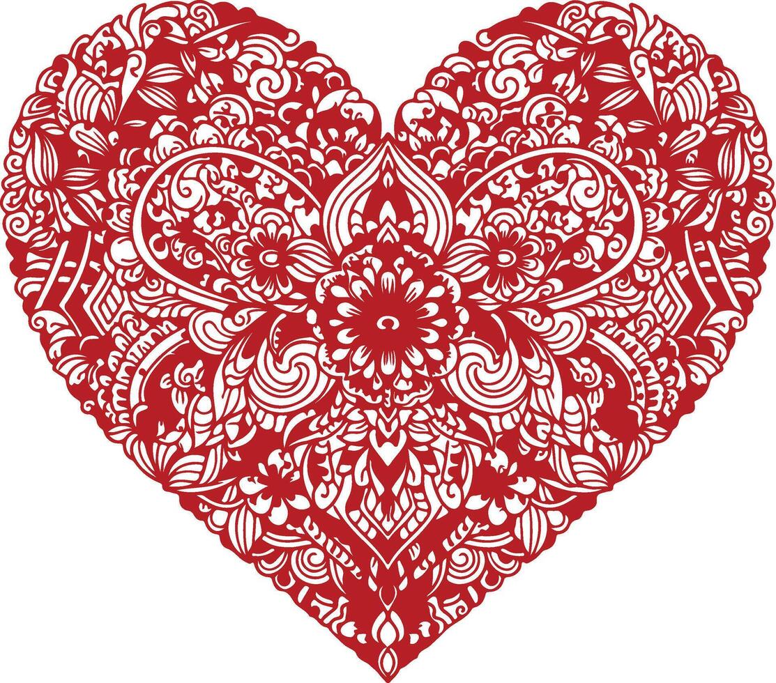 Intricate Red Heart Mandala Design vector